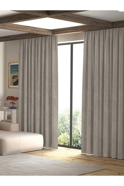 Pastel Velvet Textured Light Gray Island Background Curtain Extrafor Drawstring