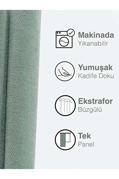 Pastel Kadife Dokulu Sis Mavisi Ada Fon Perde Ekstrafor Büzgülü