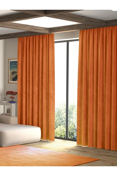 Pastel Velvet Textured Tangerine Orange Island Background Curtain Extrafor Drawstring