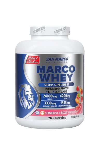 SANMARCO NUTRITION Marco Whey Protein Powder - Strawberry and Biscuit Flavor, 2300 Gr