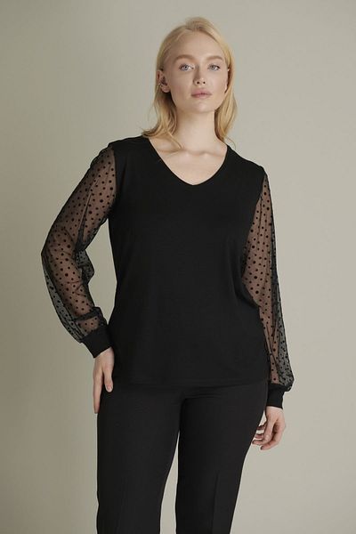Nelly Plus Size Long Sleeve Polka Dot Black Blouse