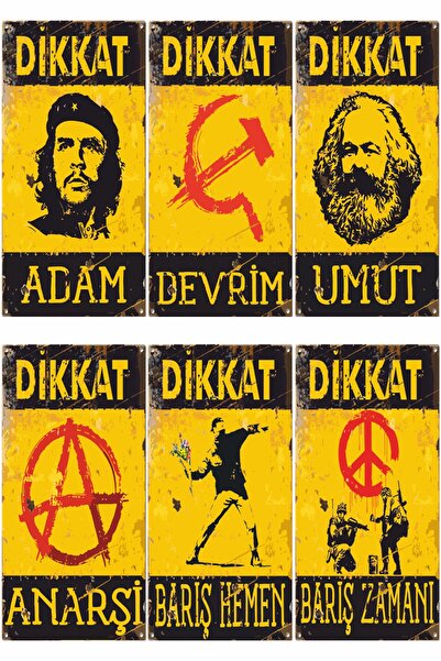 Hayat Poster Che Karl Marks Devrim Barış Sol Sosyalizm 6lı Mini Retro Ahşap P...
