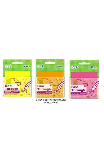 Gıpta Transparent 76x76mm Adhesive Tracing Note Paper - 3 Colors