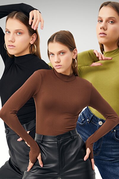 Ladima Siyah Acı Kahve Yağ Yeşili Parmak Detay 3'lü Body