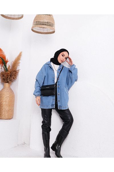 lurex moda Jachetă oversize din denim cu mâneci elastice