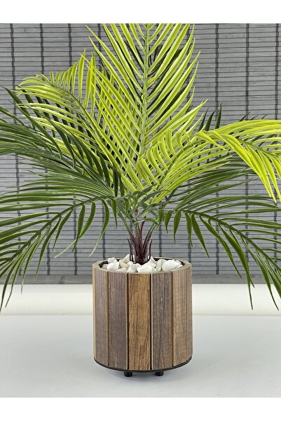 Bahçem Yapay Çiçek Palmiye Ahşap Saksılı Areka Yapay Bitki Salon Çiçeği 9 Dallı 50cm