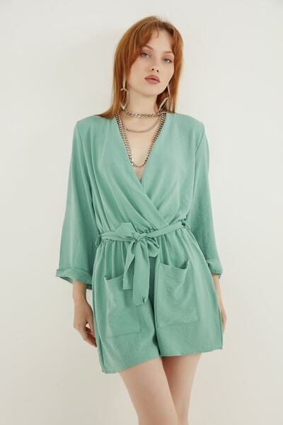 MEECY Dámské tyrkysové šortky kombinézy s páskem