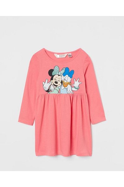Pink Hippo Kids Rochie de sezon cu mânecă lungă imprimată Minniemouse și Daisy Duck pentru fete