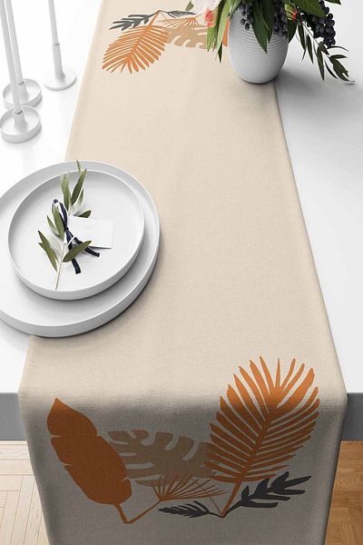 Pilloveland Runner Bronze Leaf Pattern Suede Woven 140*40 cm - Πορτοκαλί