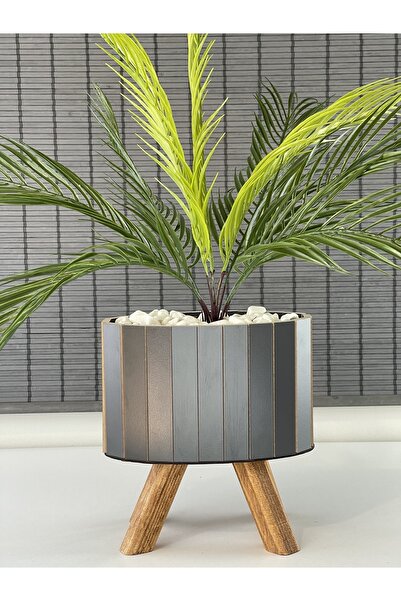 Bahçem Yapay Çiçek Palmiye Ahşap Elips Saksılı Areka Yapay Bitki Salon Çiçeği 9 Dallı 65cm