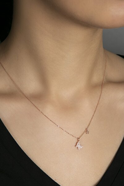 Elika Silver Kadın Yıldız Detaylı Kelebek Model 925 Ayar Gümüş Kolye