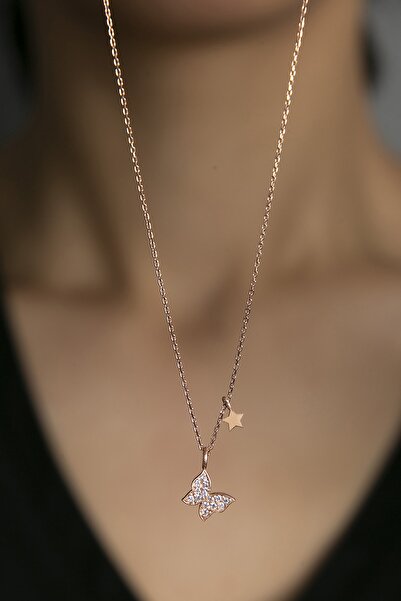Elika Silver Kadın Yıldız Detaylı Kelebek Model 925 Ayar Gümüş Kolye