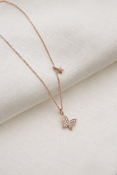 Elika Silver Kadın Yıldız Detaylı Kelebek Model 925 Ayar Gümüş Kolye