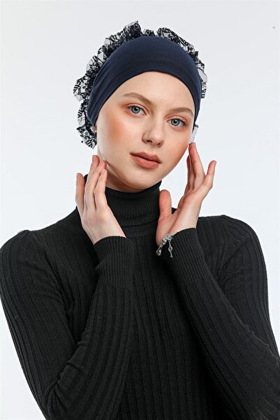 Sima غطاء رأس مكشكش باللون الأزرق الداكن