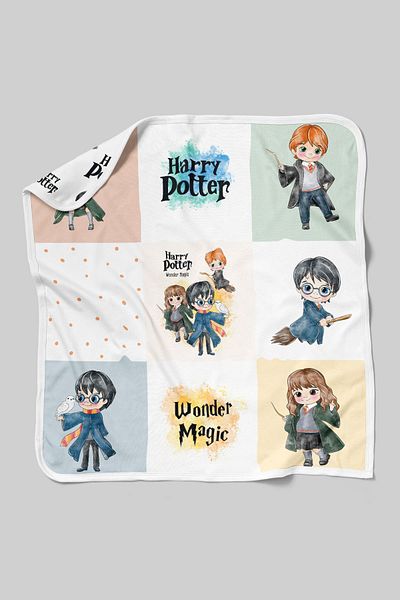 Tuğba Kuğu Organic Double Face Printed Baby Blanket - Cartoon Series - Harry Potter And Friends Patchwork
