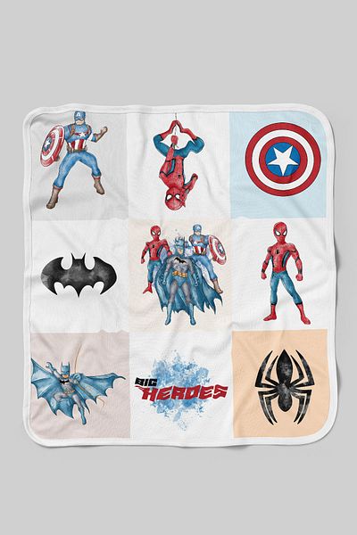 Tuğba Kuğu Organic Double Face Printed Baby Blanket - Cartoon Series - Superheroes Patchwork
