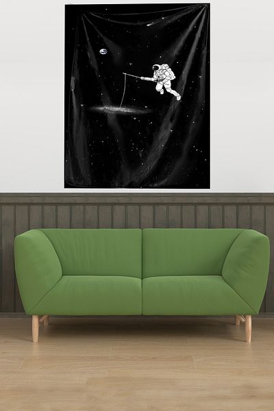on the clouds Astronaut ținând pește în spațiu, țesătură din catifea rezistentă la pete, tapet de perete, tapiserie