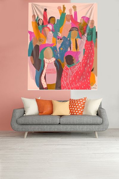 on the clouds Girl Power Dancing Girls Bohemian Style Stain Resistant Velvet Fabric Wall Cloth Wall Carpet Tapestry