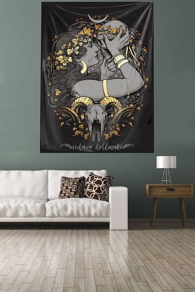 on the clouds Medusa și scheletul din catifea rezistentă la pete Tapiserie de perete Tapiserie