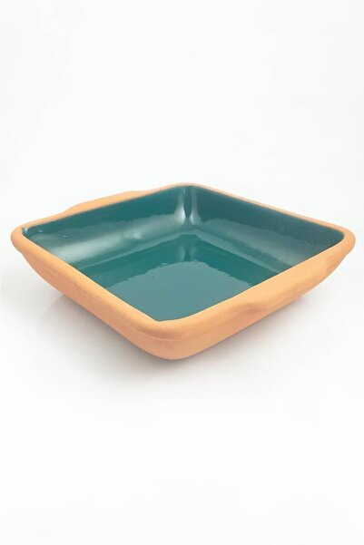 Tiesa Home El Yapımı Mini Içi Yeşil Sırlı Toprak Güveç Kare Fırın Kabı Tepsisi