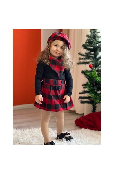 Quzucuk Kids Kız Çocuk Kırmızı Ekoseli 4'lü Takım