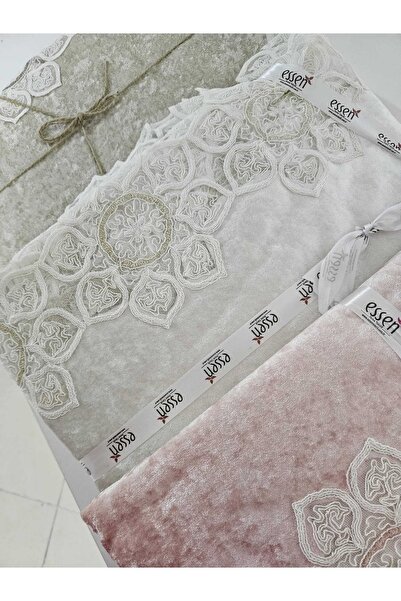 Essen Tekstil Valery 160 x 220 Lüks Fransız Dantelli Kadife Masa Örtüsü