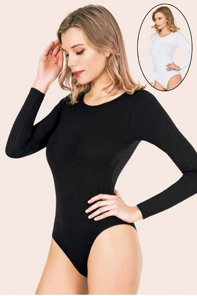 Anıt 5 Pieces Women's Crew Neck Long Sleeve Snap Body 92% Cotton, 8% Elastane