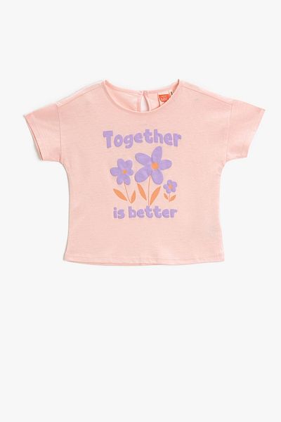 Koton Baby Girl Short Sleeve Crew Neck Floral Printed T-Shirt 3smg10100ak