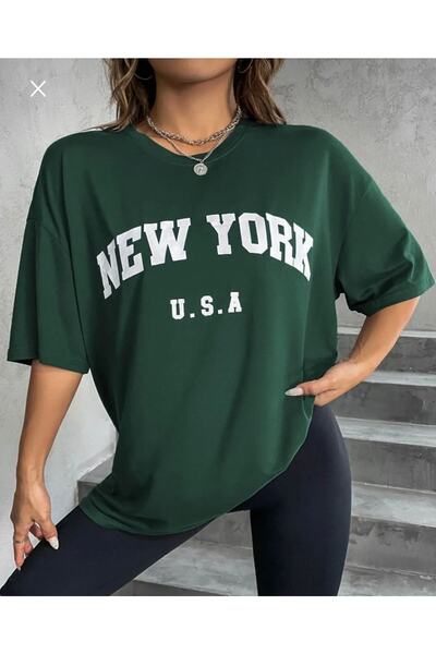 AFROGİYİM Women's New York U.S. Printed Oversize T-shirt