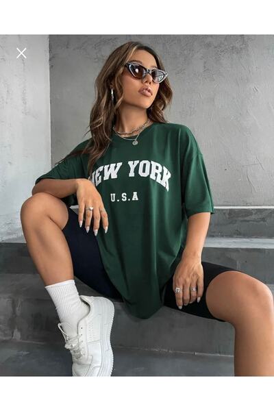 AFROGİYİM Women's New York U.S. Printed Oversize T-shirt