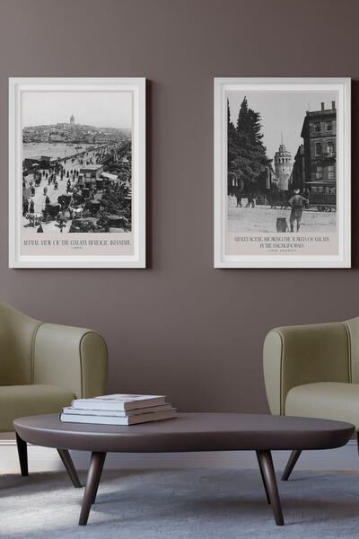 Varyant Eski Istanbul Galata Kulesi 1880 & Galata Köprüsü 1920 - 2'li Poster - Çerçevesiz