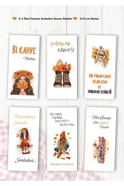 43 cici süsler organizasyon Sonbahar Temalı Kahve Sunum Kartları 6 Lı Motto Kart