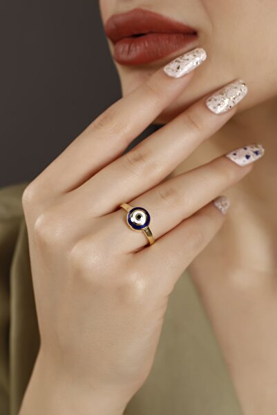 Lia Berto Altın Kaplama Mineli Nazar 925 Ayar Gümüş Yüzük