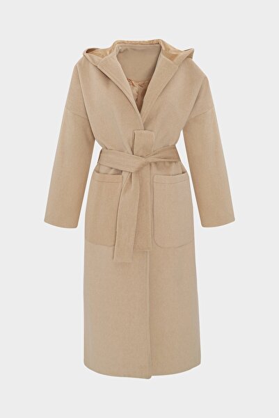 Açelya Okcu Υπερμεγέθες Παλτό Πολυτελείας με Λεπτομέρεια Κουκούλας και Δέσιμο...