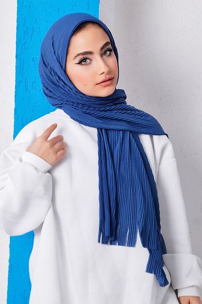 İmajButik Πρακτικό έτοιμο σάλι Indigo Moda Blue πλισέ