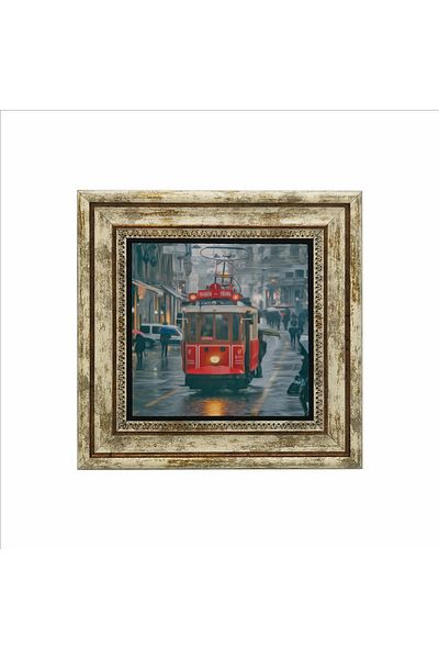 Sadrazam 25Cmx25Cm Nostalgic Tram Printed Natural Stone Painting - Krt-048