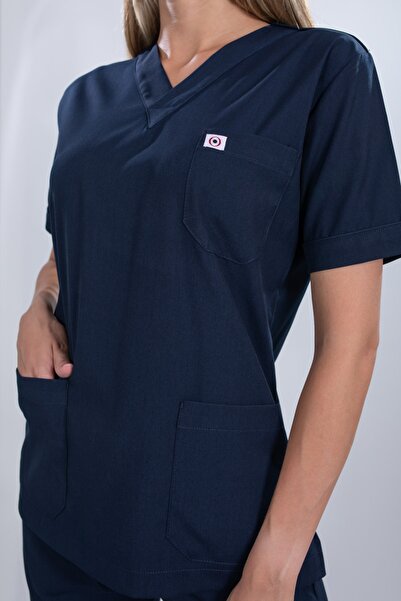 monotıp Soft Likralı Cerrahi Takım,hemşire Forması,unısex,takma Kol, Lacivert