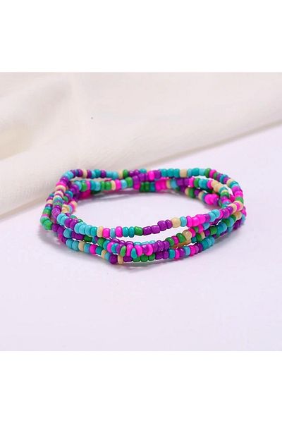 Roe takı aksesuar Colored Sand Bead Anklet Set 4 Pieces