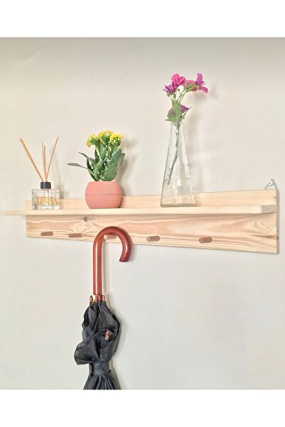 Üsküp Yapı Doğal Ahşap Portmanto Askılıklı Raf