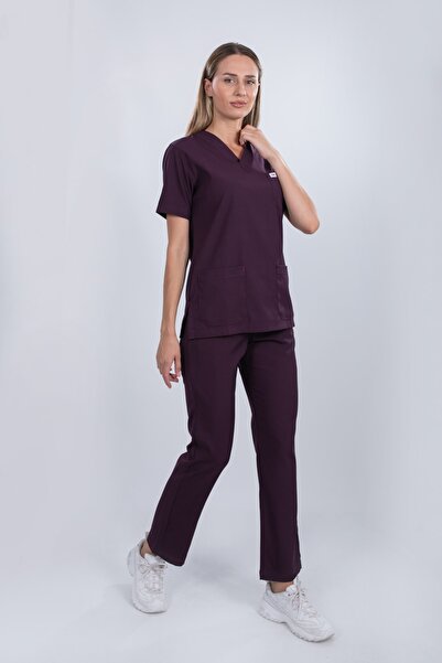 monotıp Soft Likralı Cerrahi Takım Forma Unısex,takma Kol Koyu Mürdüm