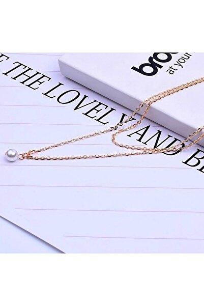 Roe takı aksesuar Kadın Kolye Tek Incili Zarif Zincir Altın Renk Kolye