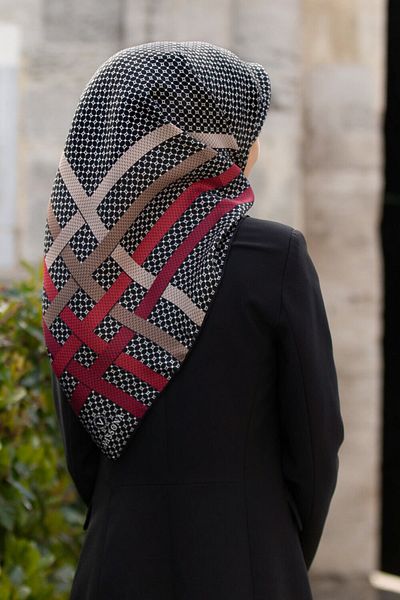 Vissona Γυναικείο Twill Silk Φουλάρι Μαύρο - Κόκκινο