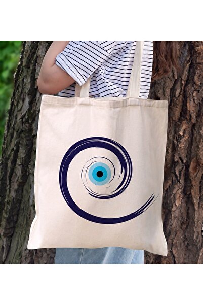 Bk Gift Evil Eye Bead Design Canvas Tote Bag, Printed Shoulder Bag, Shopping ...
