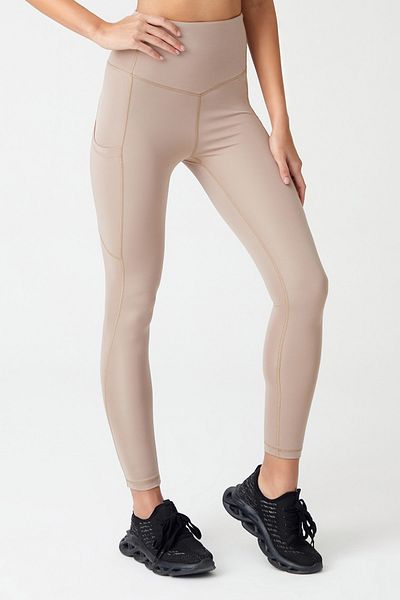Los Ojos Beige High Waist Double Pocket Compact Sports Tights Robe