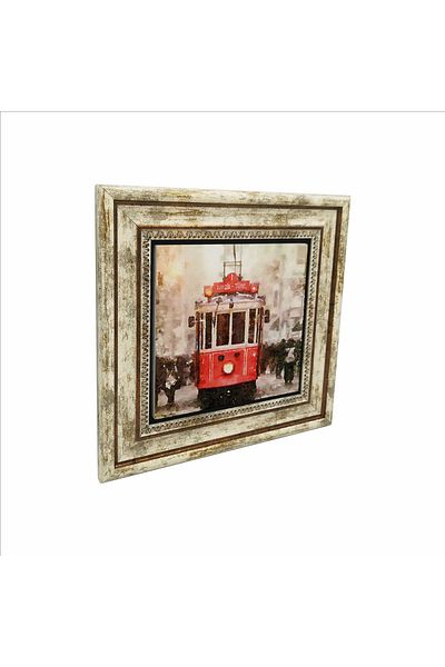 Sadrazam Nostalgic Tram Printed Natural Stone Painting 25Cmx25Cm Krt-047
