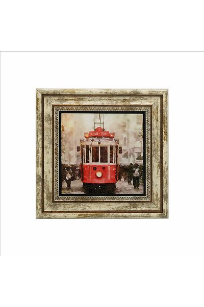 Sadrazam Nostalgic Tram Printed Natural Stone Painting 25Cmx25Cm Krt-047