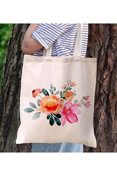 Bk Gift Flower Design Canvas Tote Bag