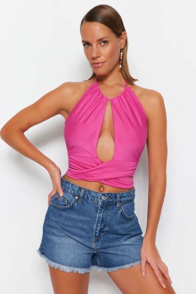 Trendyol Collection Fuchsiová pletená kravatová halenka TBESS23BZ00033