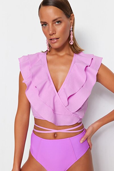 Trendyol Collection Bluzka o kroju cyklamenu z tkaną falbanką TBESS23BZ00044