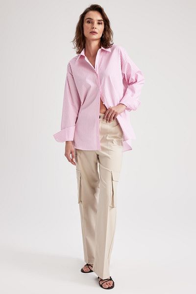 DeFacto Oversize Fit csíkos hosszú ujjú poplin 100% pamut ing